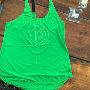 Pure Barre Green Elastic Racerback Tank with logo